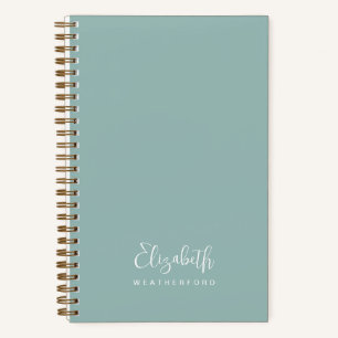 Simple Minimal Teal Aqua Calligraphy Script Name Notebook