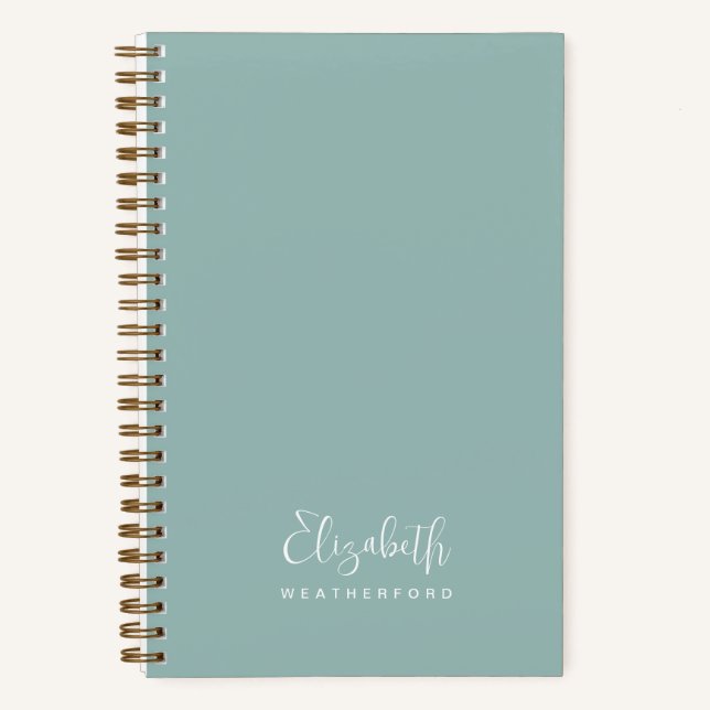 Simple Minimal Teal Aqua Calligraphy Script Name Notebook (Front)