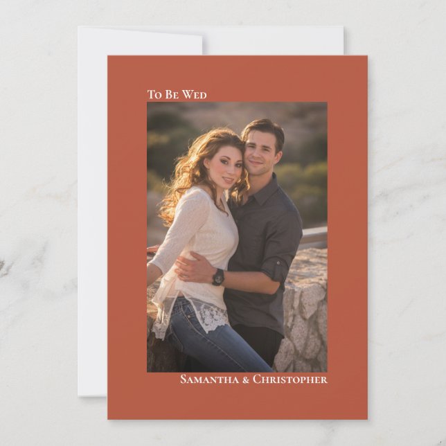 Simple Minimal Terracotta Vertical Photo Wedding Invitation (Front)