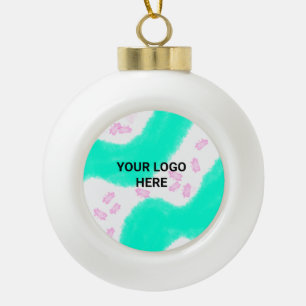 SIMPLE MINIMAL TEXT STYLE GIFT green watercolor T Ceramic Ball Christmas Ornament