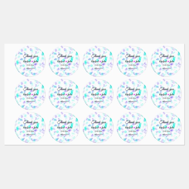 Simple minimal thank you couple name heart glitter (Sheet)