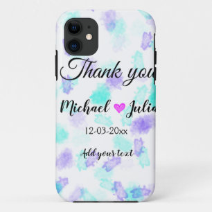 Simple minimal thank you couple name heart glitter iPhone 11 case