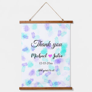 Simple minimal thank you couple name heart glitter hanging tapestry