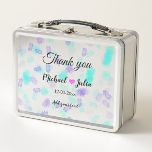 Simple minimal thank you couple name heart glitter metal lunch box