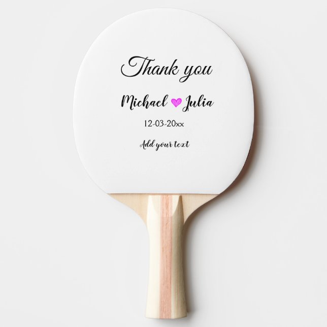 Simple minimal thank you couple name heart glitter ping pong paddle (Front)