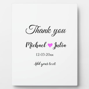 Simple minimal thank you couple name heart glitter plaque