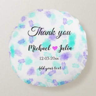 Simple minimal thank you couple name heart glitter round cushion