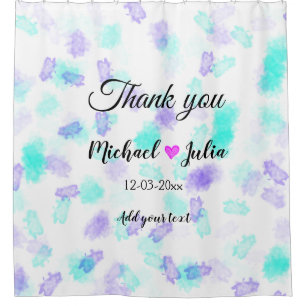 Simple minimal thank you couple name heart glitter shower curtain