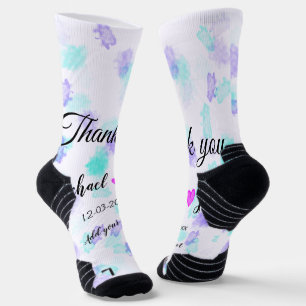 Simple minimal thank you couple name heart glitter socks