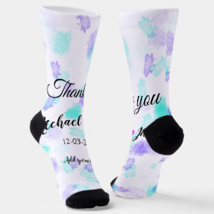 Simple minimal thank you couple name heart glitter socks