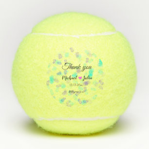 Simple minimal thank you couple name heart glitter tennis balls