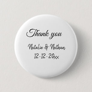 Simple minimal thank you couple name text date cus 6 cm round badge