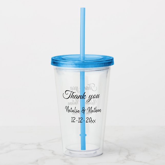 Simple minimal thank you couple name text date cus acrylic tumbler (Front)