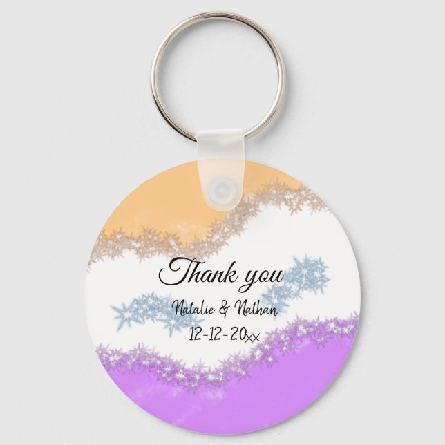 Simple minimal thank you couple name text date cus key ring (Front)