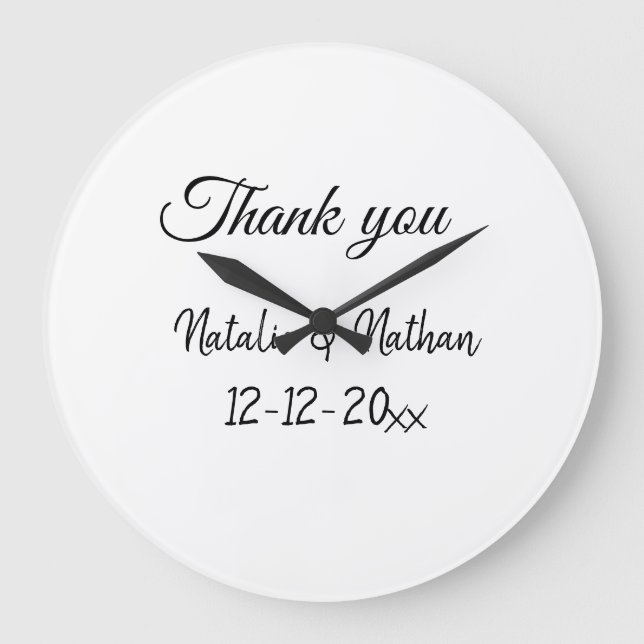 Simple minimal thank you couple name text date cus large clock (Front)