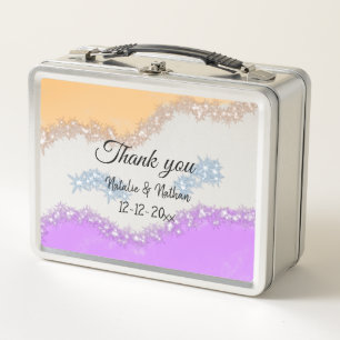 Simple minimal thank you couple name text date cus metal lunch box
