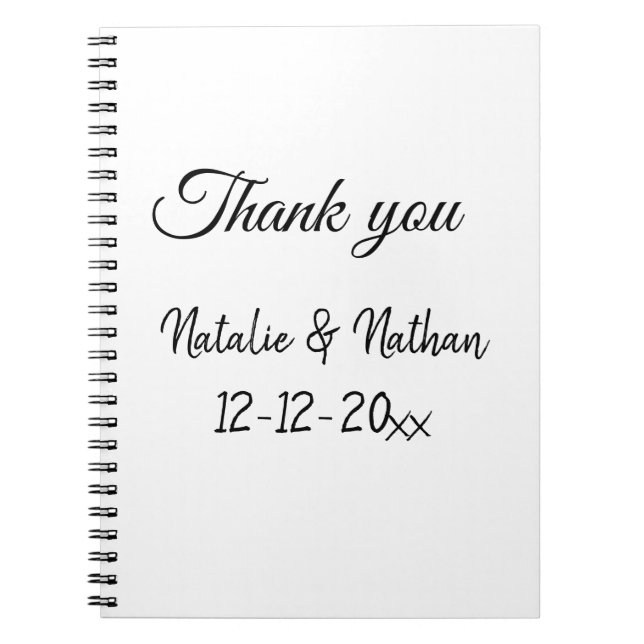 Simple minimal thank you couple name text date cus notebook (Front)