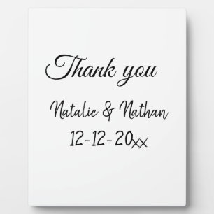 Simple minimal thank you couple name text date cus plaque