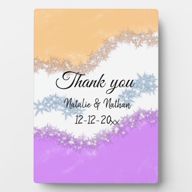 Simple minimal thank you couple name text date cus plaque (Front)