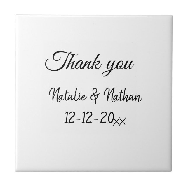 Simple minimal thank you couple name text date cus tile (Front)