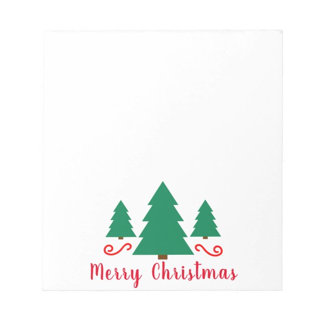 Simple Minimal Three Green Trees Merry Christmas Notepad (Front)