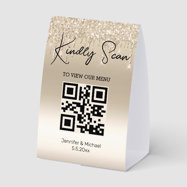 simple minimal trendy qr code wedding menu gold (Back)