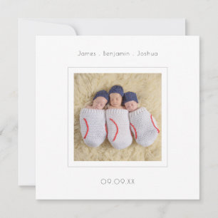Simple Minimal Triplets Photo Birth Announcement