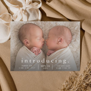 Simple Minimal Twin Photo Birth Announcement
