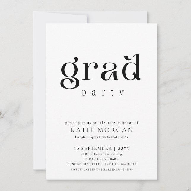 Simple Minimal Typography Graduation Party Invitation (Front)