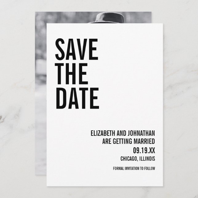 Simple Minimal Typography Photo Save The Date Card (Front/Back)