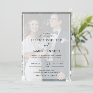 Simple Minimal Typography Vellum Photo Wedding Invitation