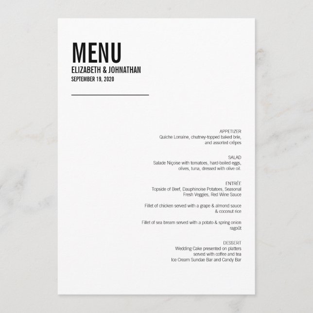Simple & Minimal Typography Wedding Menu Card (Front)