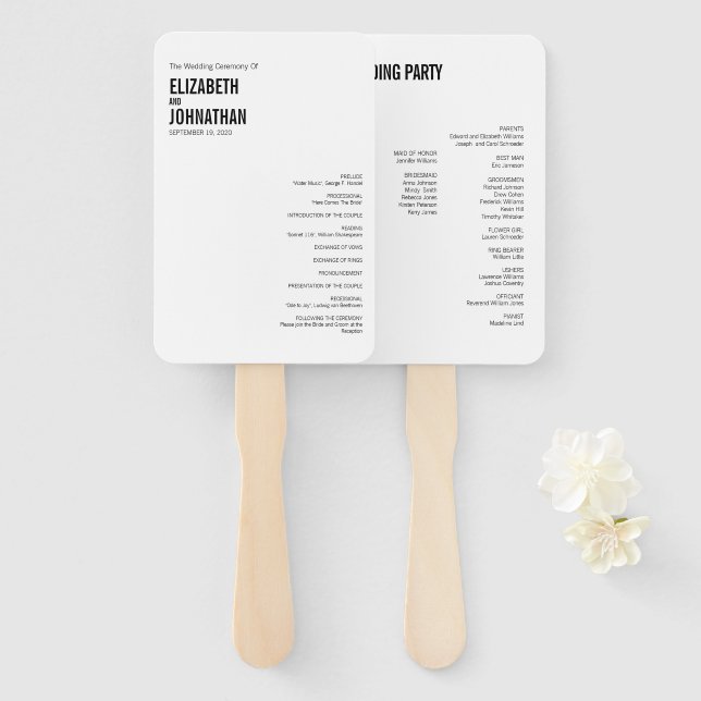 Simple & Minimal Typography Wedding Program Fan (Front and Back)