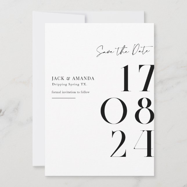 Simple minimal typography Wedding save the date (Front)