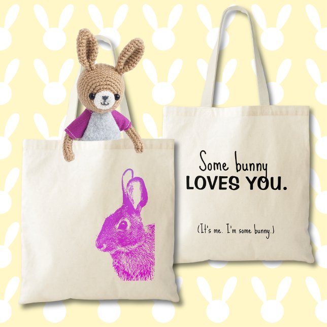 Simple Minimal Vibrant Purple Easter Bunny  Tote Bag (Vibrant purple bunny on a reusable cloth tote with customizable text is a great Easter gift.)