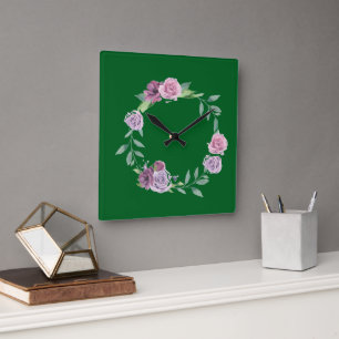 Simple minimal watercolor add your logo name text square wall clock