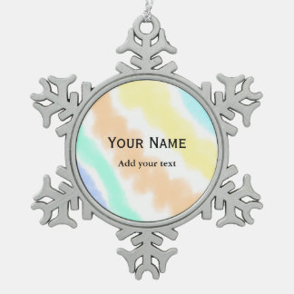 Simple minimal watercolor Pink yellow add name Snowflake Pewter Christmas Ornament