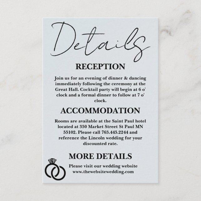 Simple Minimal Wedding Details Enclosure Card (Front)