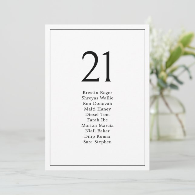 Simple Minimal Wedding Table Seating Chart Cards (Standing Front)