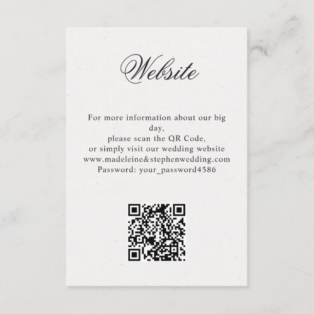 Simple minimal wedding website online RSVP QR Code Enclosure Card (Front)