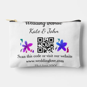 Simple minimal wedding website Q R code add name y Accessory Pouch