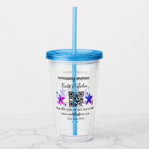 Simple minimal wedding website Q R code add name y Acrylic Tumbler