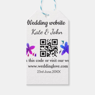 Simple minimal wedding website Q R code add name y Gift Tags