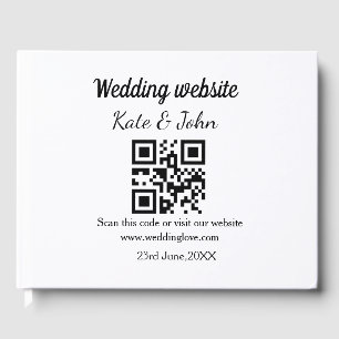 Simple minimal wedding website Q R code add name y Guest Book