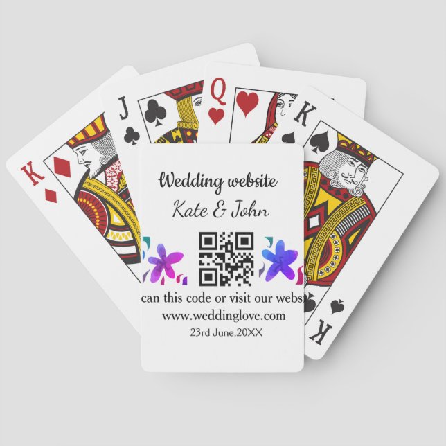 Simple minimal wedding website Q R code add name y Playing Cards (Back)