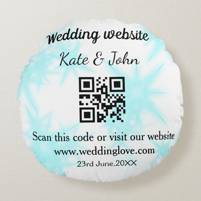 Simple minimal wedding website Q R code add name y Round Cushion (Front)