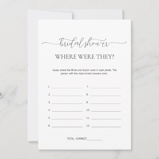 Simple Minimal Where Were They Bridal Shower Game  Invitation (Front)