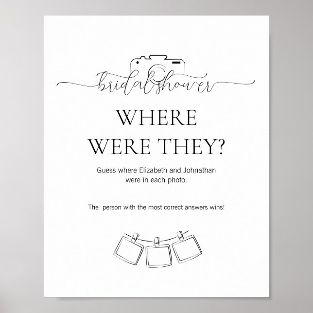 Simple Minimal Where Were They Bridal Shower Game Poster (Front)