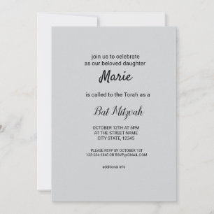 simple minimal white black classic edi bat mitzvah invitation