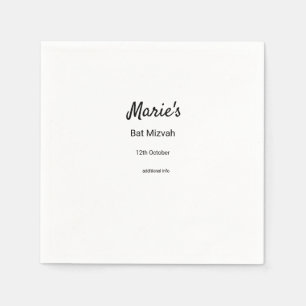 simple minimal white black classic edi bat mitzvah napkin